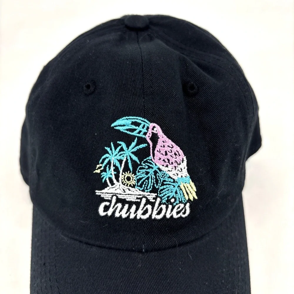 Chubbies Hat Cap Mens Strapback Black Toucan Beach Tropical Embroidered EXCELLEN